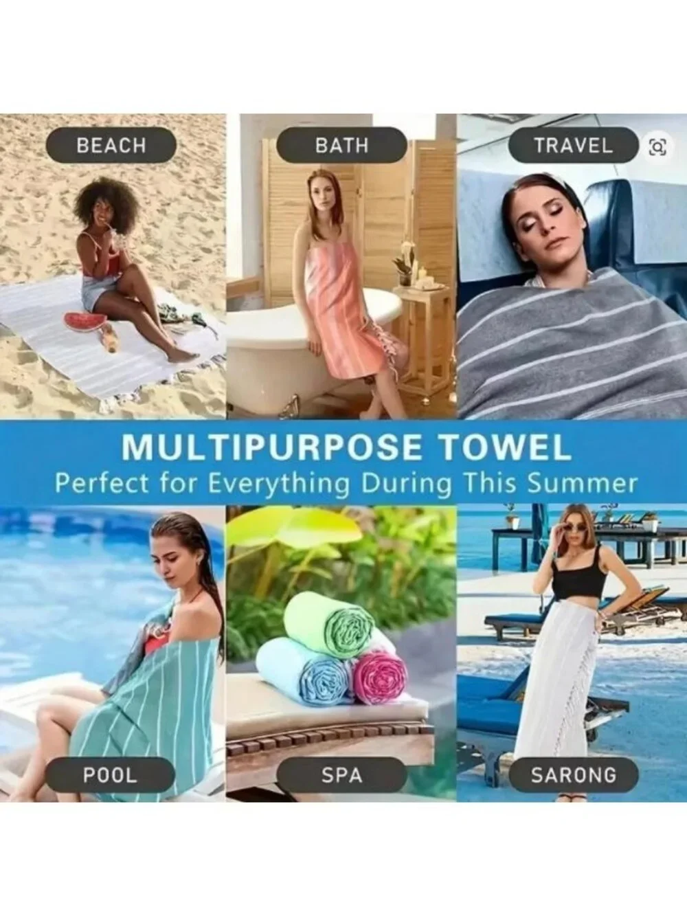Blue Turkish Towel Cotton Sports Beach Towel 100*180CM